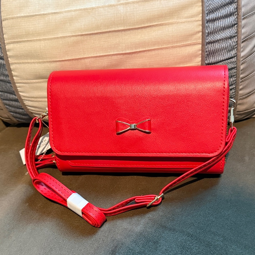 Red Crossbody Wallet with Bow Accent